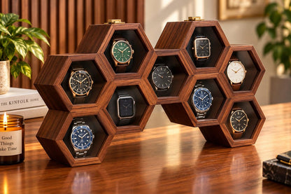 Personalized Honeycomb Watch Box, Indian Rosewood watch Display Case, Engraved Gift
