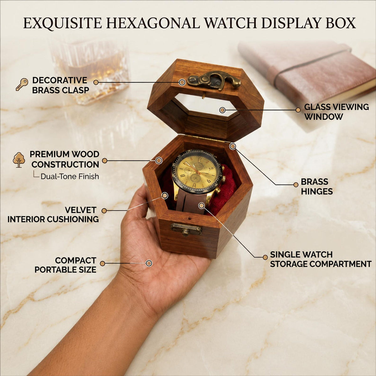 Handcrafted Wooden Watch Box, Vintage Gift, 1-5 Slot Organizer