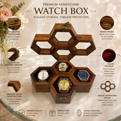 Handcrafted Wooden Watch Box, Vintage Gift, 1-5 Slot Organizer