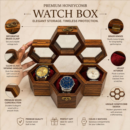 Handcrafted Wooden Watch Box, Vintage Gift, 1-5 Slot Organizer