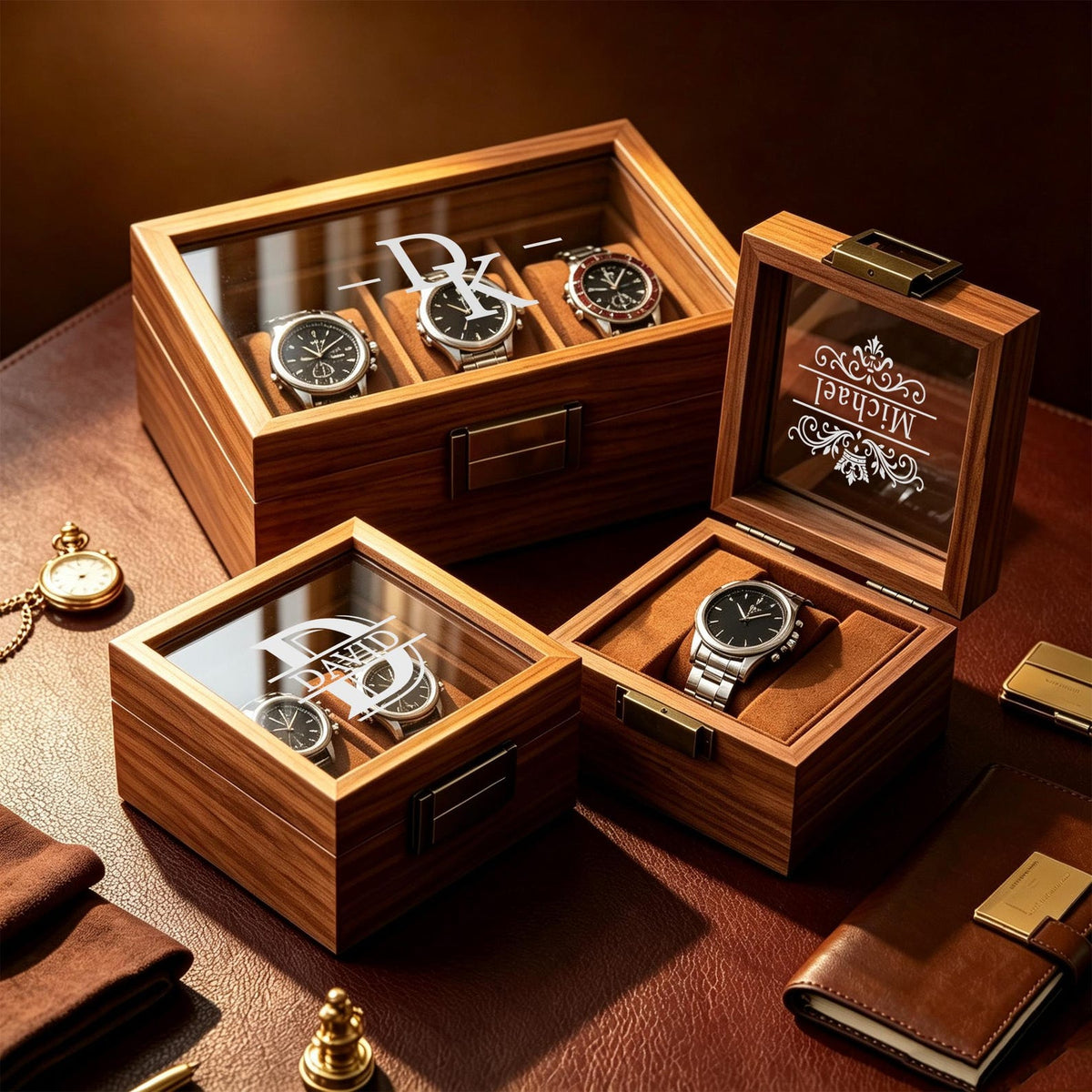 Personalized Wooden Watch Box, Engraved Watch Holder, Birthday Gift for Him, Fathers Day Gift, Boyfriend Gift, Anniversary Gift for Husband