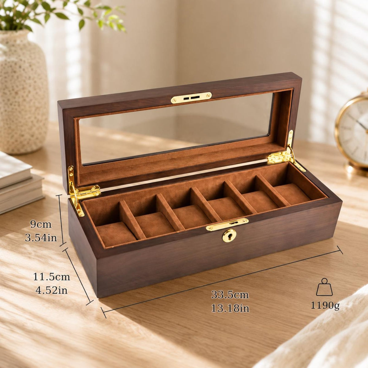 Vintage Wood Watch Box with Glass Lid, Watch Organizer Display Case, Jewelry Storage Box, Watch Collector Gift for Men