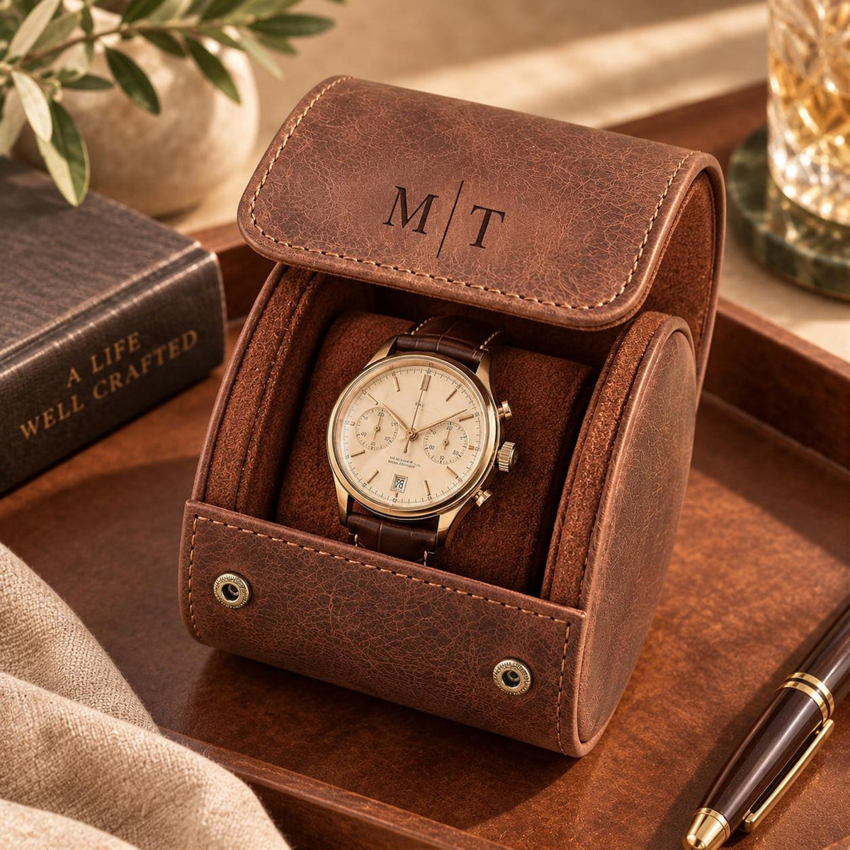Personalized Leather Watch Box | Custom Watch Case | Single Watch Travel Case | Groomsmen Gift | Wedding Gift | Gift for Him| Gift for Her