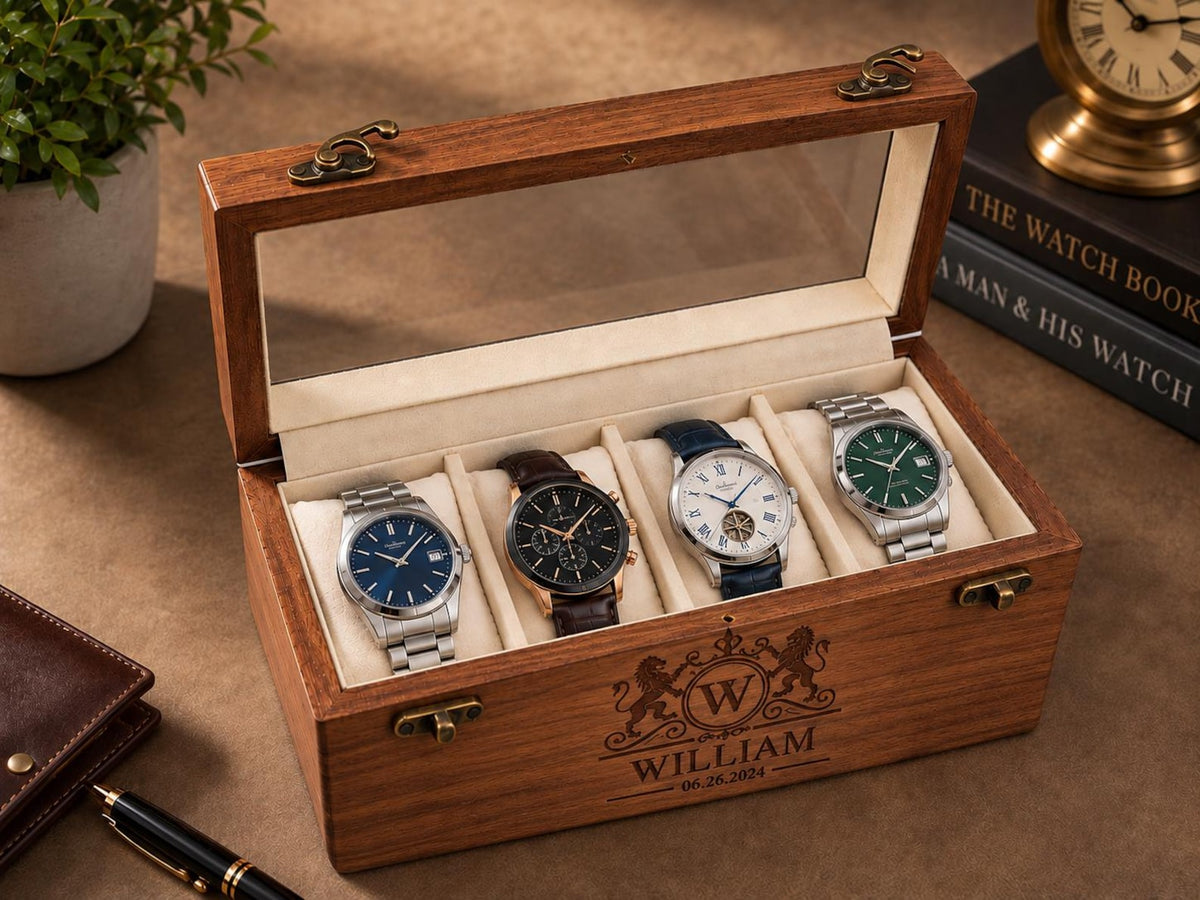 Personalized Indian Rosewood Watch Box, Engraved Wooden watch Organizer, Watch Display Case