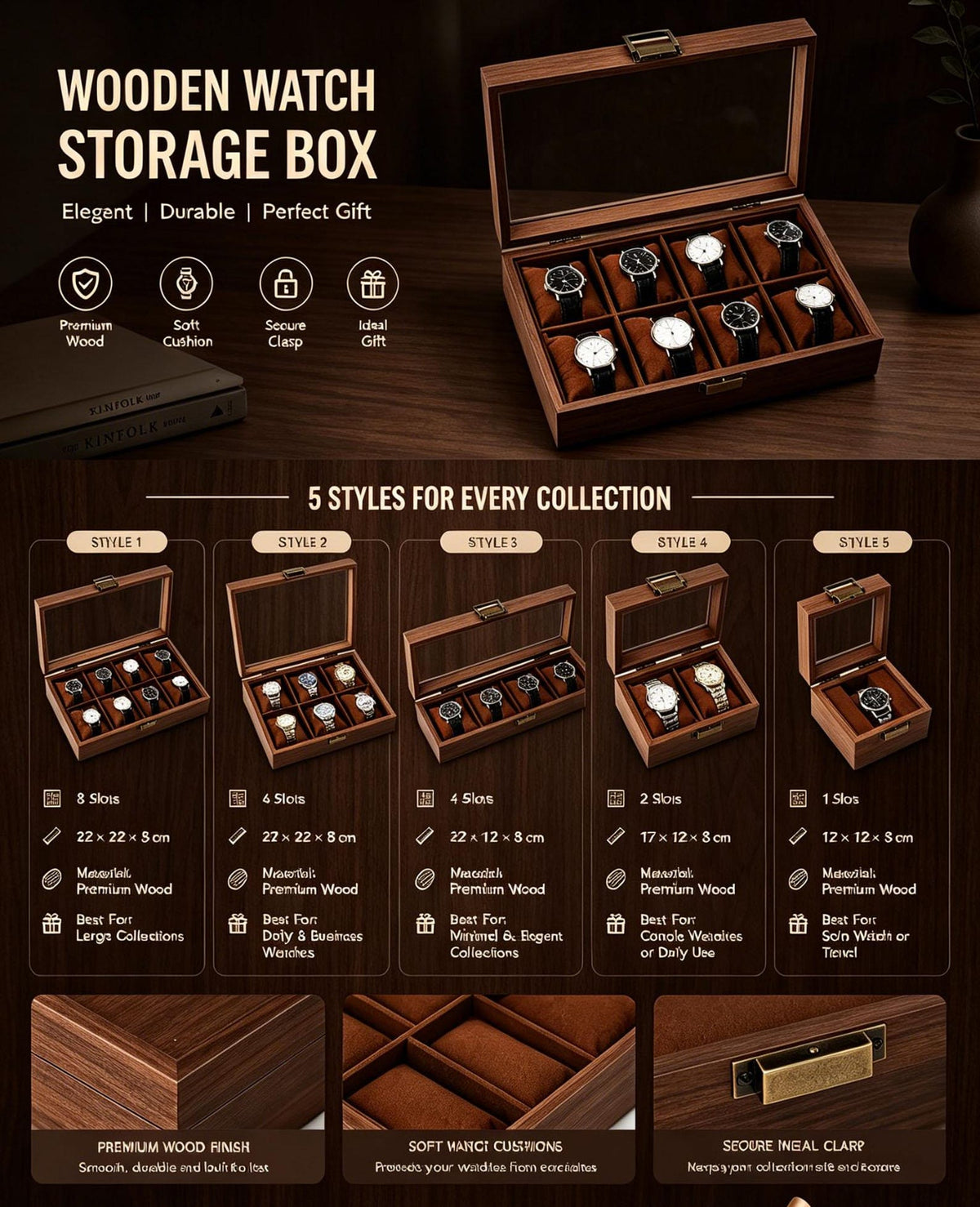 Personalized Wooden Watch Box, Engraved Name, Velvet Interior (1-10 Watches)