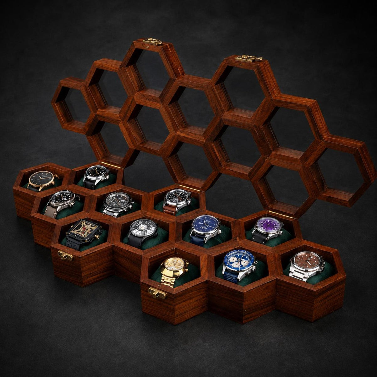 Handmade Rosewood Hexagon Watch Box DIsplay - | Anniversary Gift for Husband