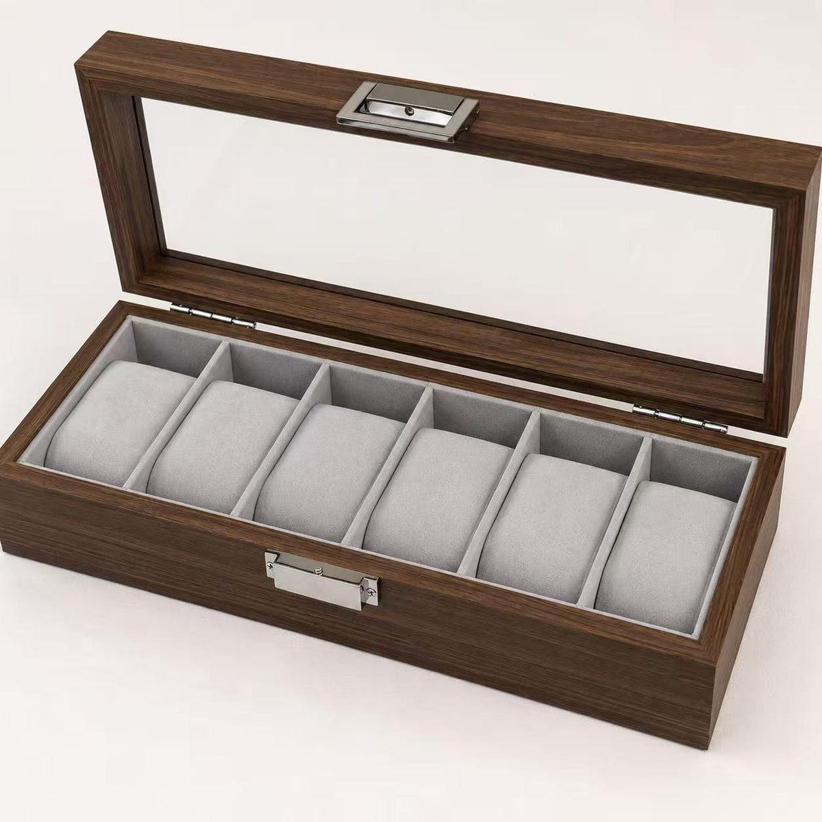 6 Slot Wooden Watch Box, Walnut Watch Display Case