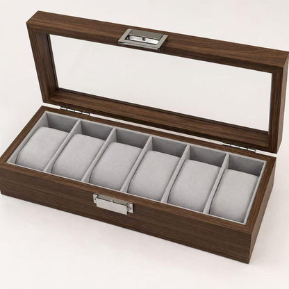 6 Slot Wooden Watch Box, Walnut Watch Display Case