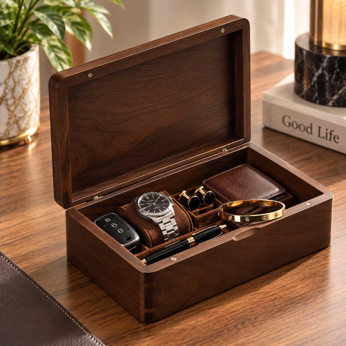 Personalized Wooden Keepsake Box | Engraved Walnut Watch Box | Custom Jewelry Box | Gift for Men | Anniversary Gift for Couple