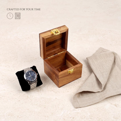 Personalized Handmade Wooden Watch Box with Single-Slot, Watch Display Case, Watch Storage Organizer - Teakwood with Glass Lid & Wood Lid
