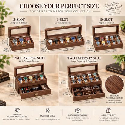 Personalized Watch Box for Men, Engraved Wooden Watch Organizer with Jewelry Drawer, Christmas Gift for Husband, Dad, Boyfriend