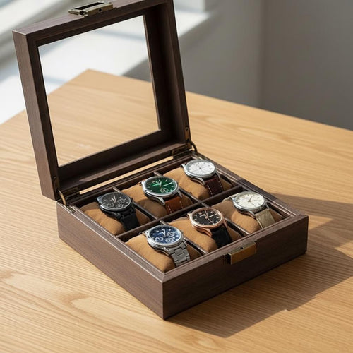 Luxury Wood‑Grain PU Leather Watch Box | 6‑Slot Men’s Watch Case | Premium Jewelry Storage Organizer | Gift for Him & Collectors
