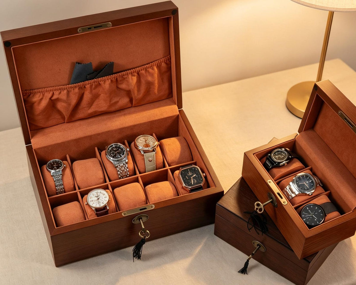 Wooden Watch Box with Lock & Key, Mens Gift, Fathers Day Gift, Groomsmen Gifts, Engraved 10 Slots Watch Storage Case, Anniversary Gift