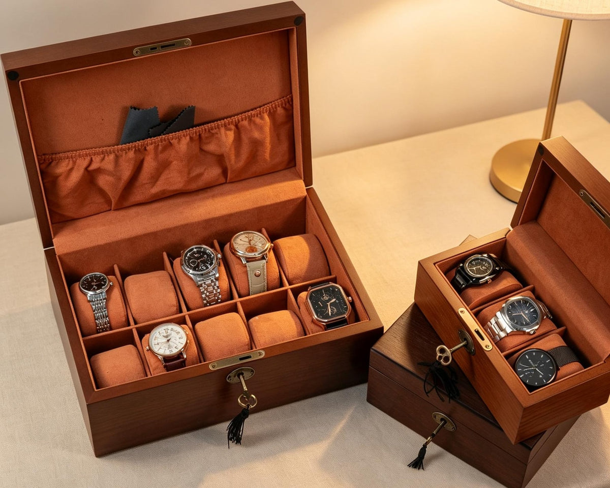 Personalized Watch Box with Lock & Key, Gift for Dad, Engraved Wooden Watch Case, Watch Box for Men, Mens Gift, Anniversary Gift