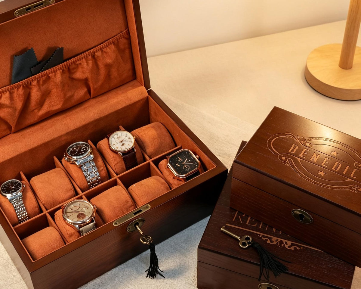 Personalized Watch Box with Lock & Key, Gift for Dad, Engraved Wooden Watch Case, Watch Box for Men, Mens Gift, Anniversary Gift