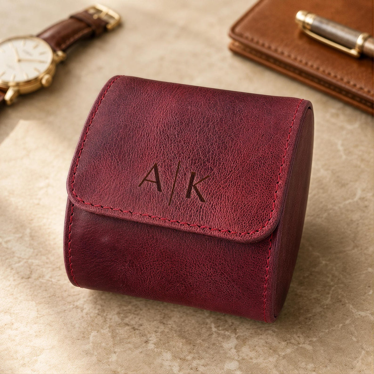 Personalized Leather Watch Box | Custom Watch Case | Single Watch Travel Case | Groomsmen Gift | Wedding Gift | Gift for Him| Gift for Her
