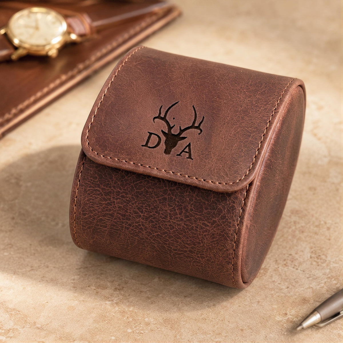 Personalized Leather Watch Box | Custom Watch Case | Single Watch Travel Case | Groomsmen Gift | Wedding Gift | Gift for Him| Gift for Her