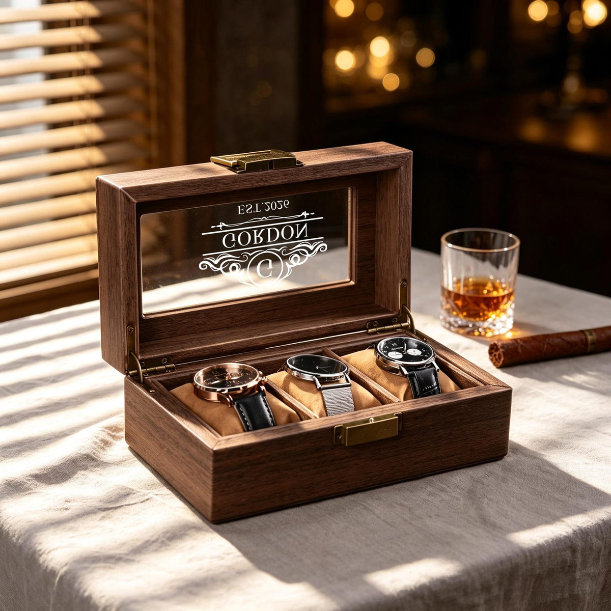 Personalised Custom Watch Box, Engraved Watch Jewelry Storage Case, Anniversary Gift for Husband