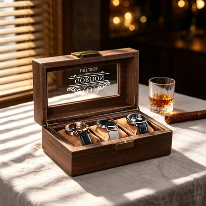 Personalized Engraved Watch Box, Custom Men's Watch Display Case, Anniversary Gift for Him, Birthday Gifts, wooden watch display