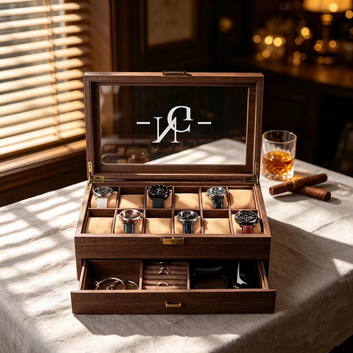 Personalised Custom Watch Box, Engraved Watch Jewelry Storage Case, Anniversary Gift for Husband