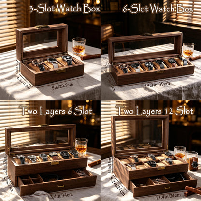 12 Slot Two Layer Men's Watch Box with Drawer, Personalized Engraved Grain Leather Watch Display Case, Anniversary Gift for Him