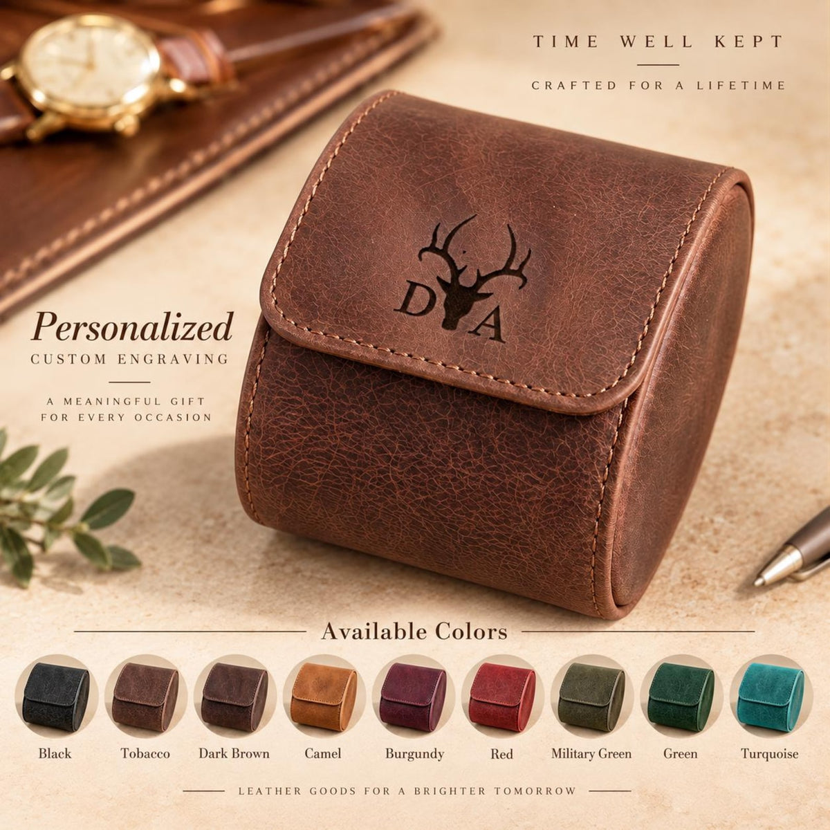 Personalized Leather Watch Box | Custom Watch Case | Single Watch Travel Case | Groomsmen Gift | Wedding Gift | Gift for Him| Gift for Her