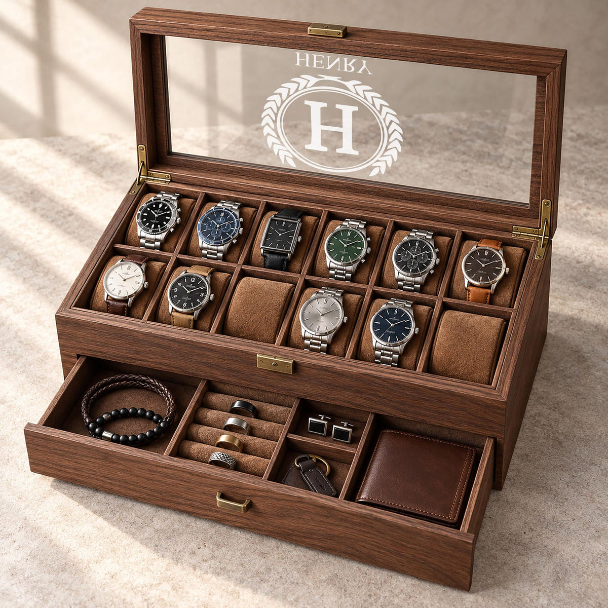 Custom Engraved Watch Box, Personalized Watch Case for Men, Anniversary Gifts for Him, Gift for Husband Dad Boyfriend, Watch Storage Case