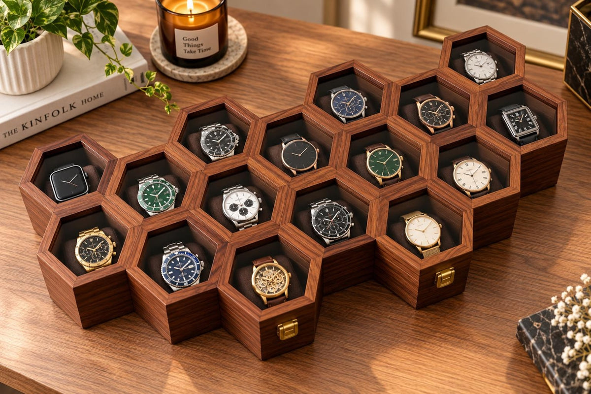 Personalized Honeycomb Watch Box, Indian Rosewood watch Display Case, Engraved Gift