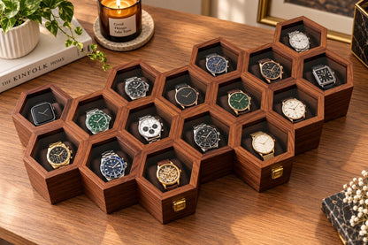 Personalized Honeycomb Watch Box, Indian Rosewood watch Display Case, Engraved Gift