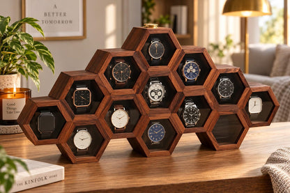 Personalized Honeycomb Watch Box, Indian Rosewood watch Display Case, Engraved Gift