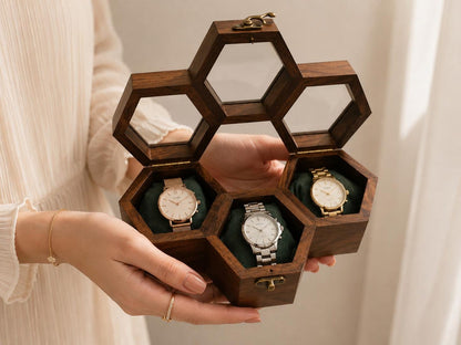 Personalized Honeycomb Watch Box, Indian Rosewood watch Display Case, Engraved Gift