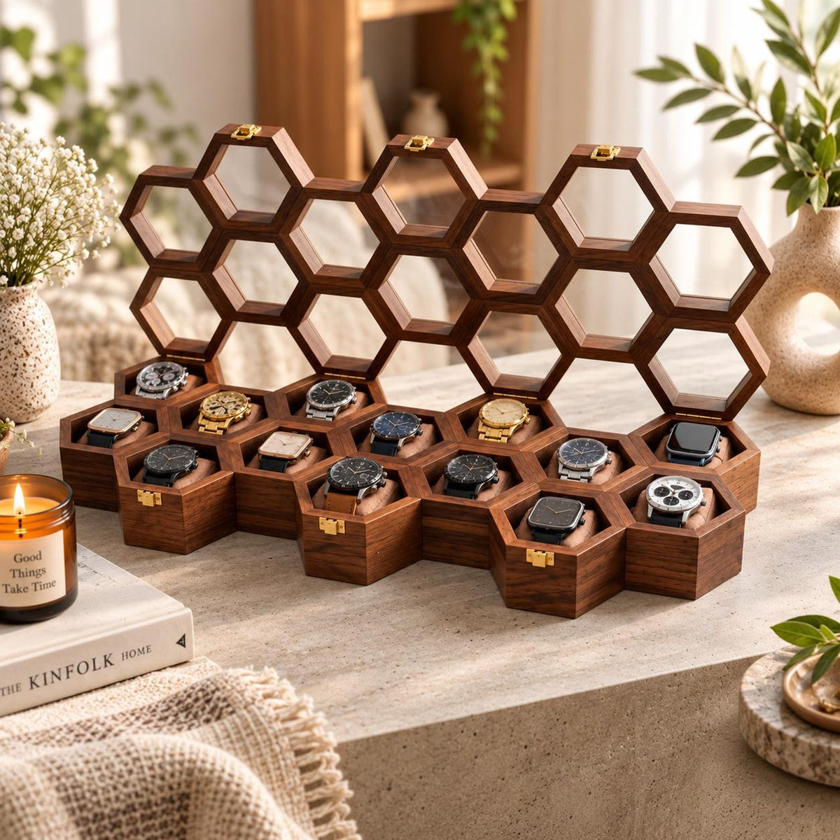 Personalized Honeycomb Watch Box, Indian Rosewood watch Display Case, Engraved Gift