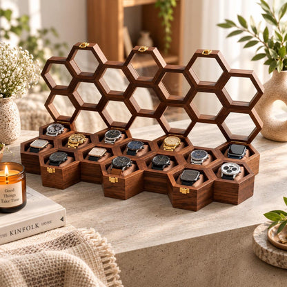Personalized Honeycomb Watch Box, Indian Rosewood watch Display Case, Engraved Gift