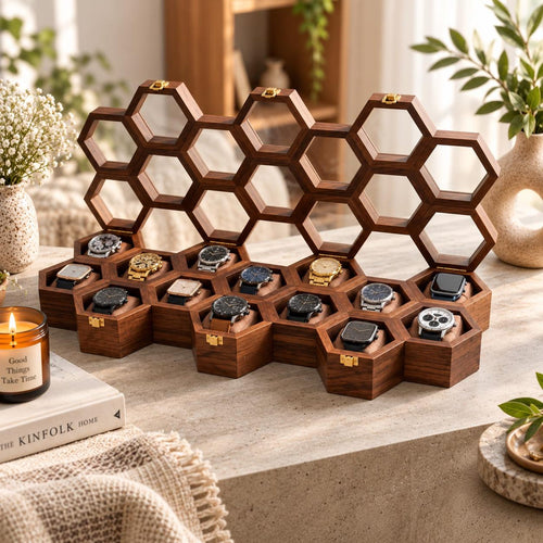 Personalized Honeycomb Watch Box, Indian Rosewood watch Display Case, Engraved Gift