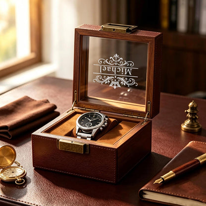Personalized Wooden Watch Box, Engraved Watch Holder, Birthday Gift for Him, Fathers Day Gift, Boyfriend Gift, Anniversary Gift for Husband