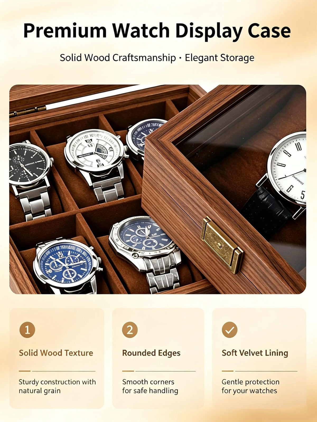 Personalized Wooden Watch Box, Engraved Name, Velvet Interior (1-10 Watches)