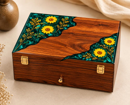 Personalized Rosewood Watch Box, Floral Resin Watch Organizer, Luxury Anniversary Gift for Him