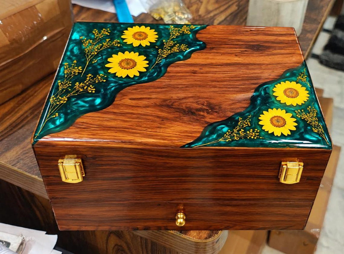 Personalized Rosewood Watch Box, Floral Resin Watch Organizer, Luxury Anniversary Gift for Him