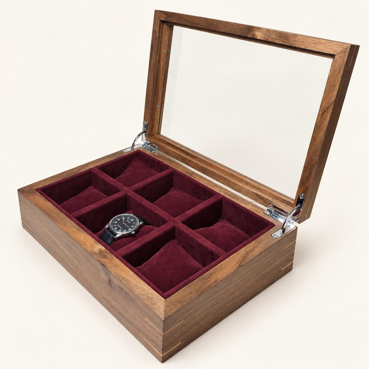 Walnut Watch Box: Luxury Wooden Watch Organizer, 6-Slot Display Case