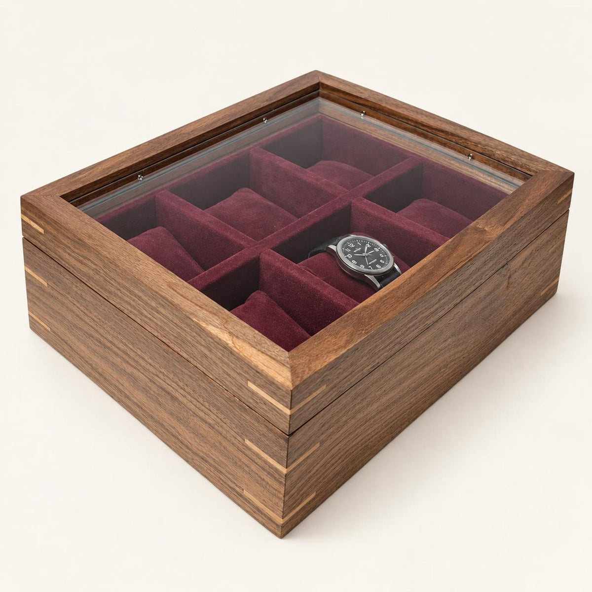 Walnut Watch Box: Luxury Wooden Watch Organizer, 6-Slot Display Case