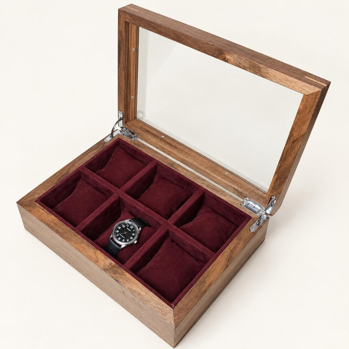 Walnut Watch Box: Luxury Wooden Watch Organizer, 6-Slot Display Case
