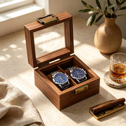 Personalised Wooden Watch Box, Custom Name Watch Box For 1 2 3 6 10 Watches, Luxury Gift For Him, Bespoke Watch Storage Box