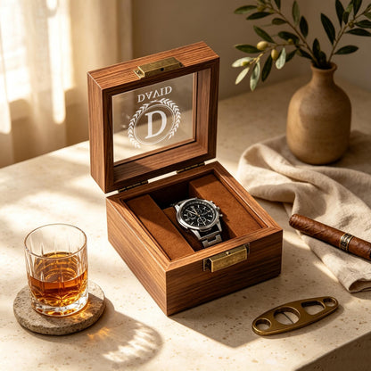 Personalised Wooden Watch Box, Custom Name Watch Box For 1 2 3 6 10 Watches, Luxury Gift For Him, Bespoke Watch Storage Box