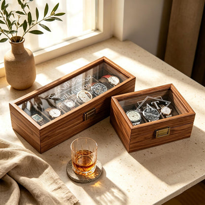 Personalised Wooden Watch Box, Custom Name Watch Box For 1 2 3 6 10 Watches, Luxury Gift For Him, Bespoke Watch Storage Box