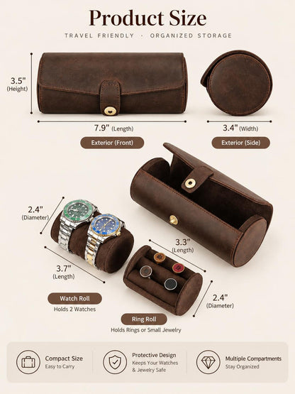 Personalized Watch Roll, Detachable Watch Case for Rings & Cufflinks, Men’s Travel Jewelry Gift