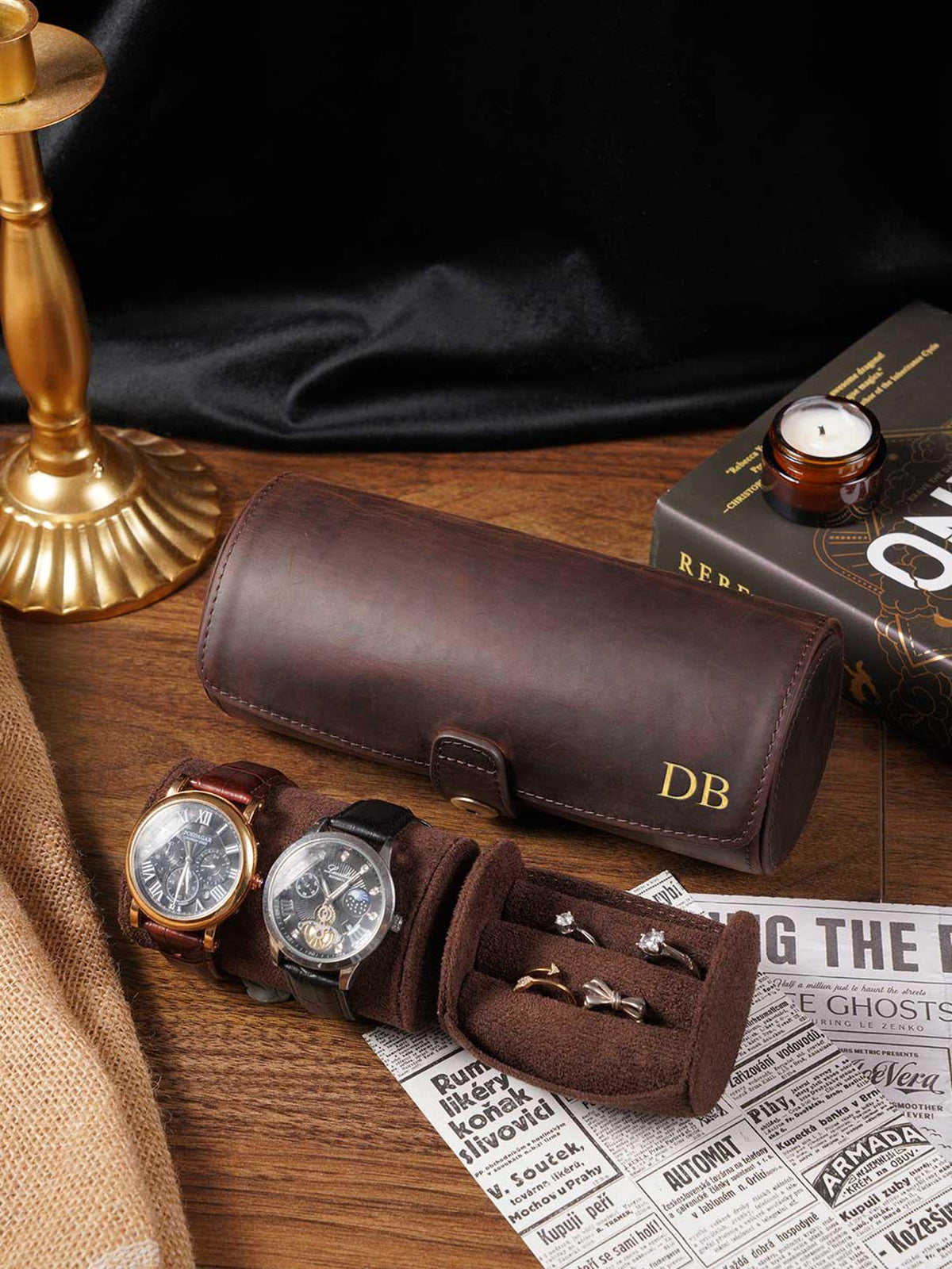 Personalized Watch Roll, Detachable Watch Case for Rings & Cufflinks, Men’s Travel Jewelry Gift