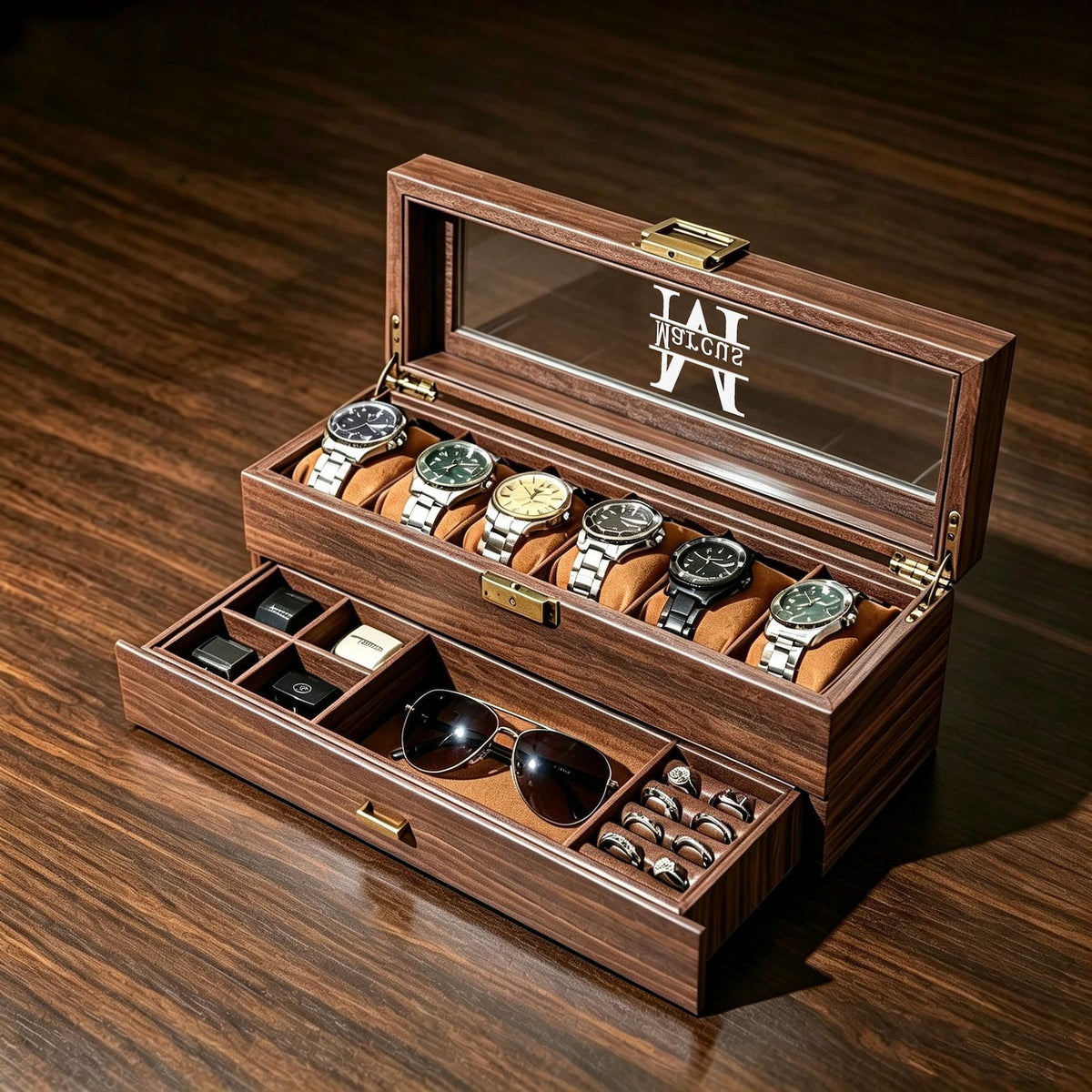 Custom Engraved Watch Box, Personalized Watch Case, Men watch jewelry box, Gifts for husband, Birthday / Anniversary Gifts for Men