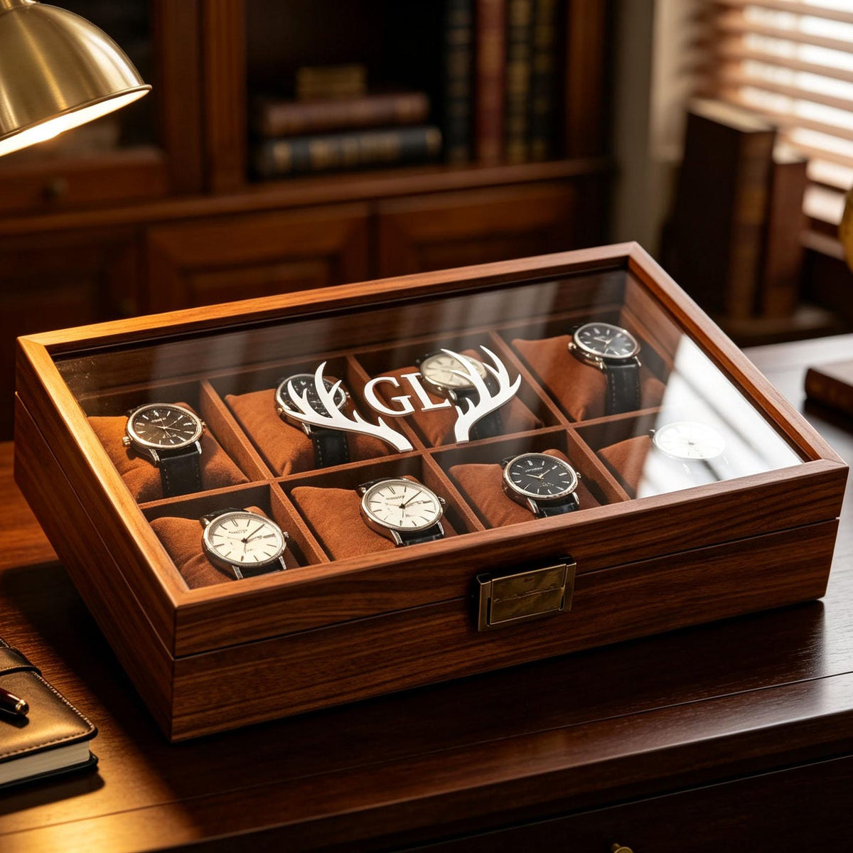 Personalized Wooden Watch Box, Engraved Name, Velvet Interior (1-10 Watches)