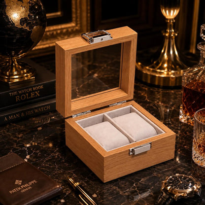 Wooden Watch Box with Glass Lid, 2 6 10 or 12 Slot Watch Organizer Display Case