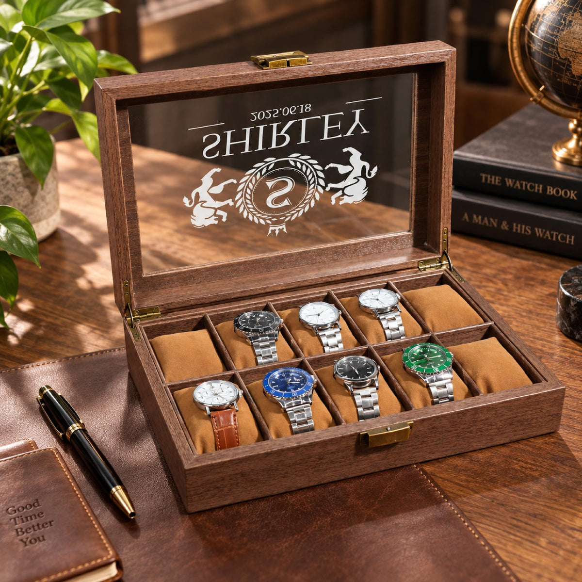 Personalized Watch Box for Men, Engraved Wooden Watch Organizer with Jewelry Drawer, Christmas Gift for Husband, Dad, Boyfriend